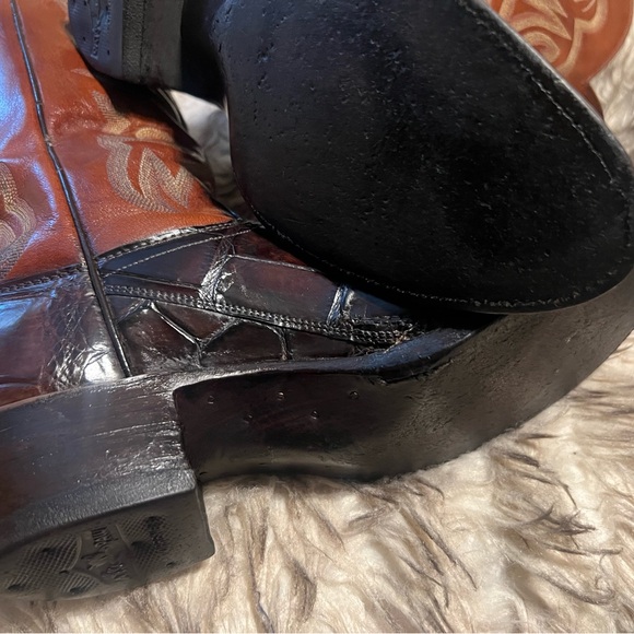 Justin Boots Chestnut brown Western GIANT GATOR & Leather western Boots-Sz 9.5 D - Picture 10 of 14